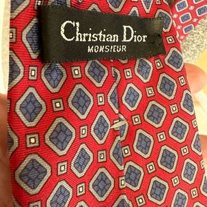 Men’s vintage Christian Dior, red blue silk tie necktie